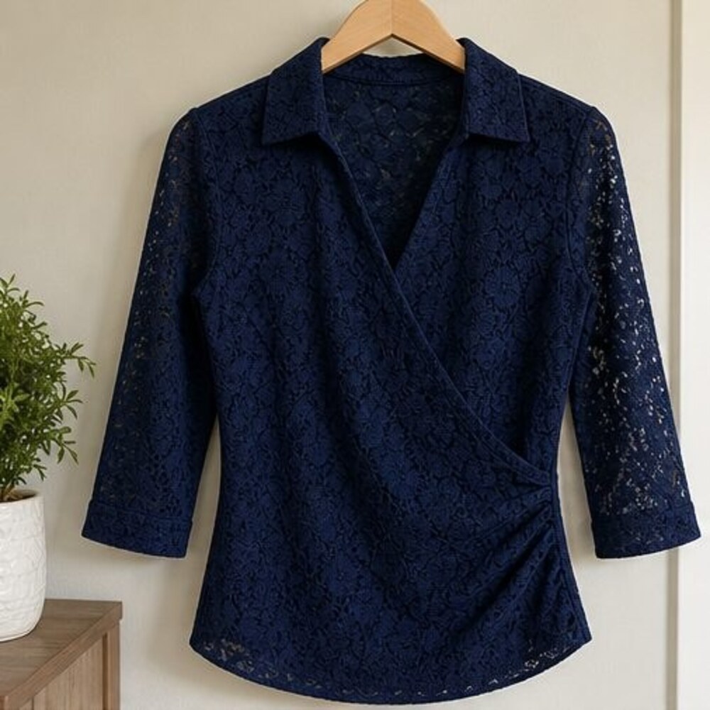 Navy Wrap Blouse